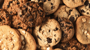 A pile of chocolate chip cookies